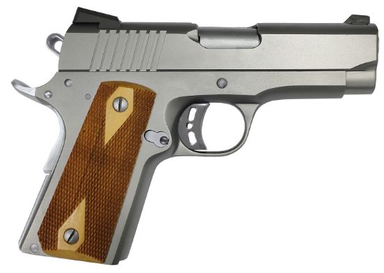 Picture of Rock Island 56829 Rock Standard Cs Compact Frame 9Mm Luger 8+1 3.60" Stainless Steel Barrel, Serrated Slide, Matte Stainless Steel Frame W/Beavertail, Wood Double Checkered Grip 