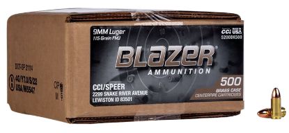 Picture of Cci 5200Bk500 Blazer Brass Handgun 9Mm Luger 115 Gr Full Metal Jacket 500 Per Box/ 1 Case 