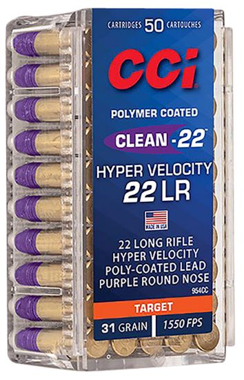 Picture of Cci 954Cc Clean-22 Hyper Velocity 22 Lr 31 Gr Ln Purple 50 Per Box/ 100 Case 