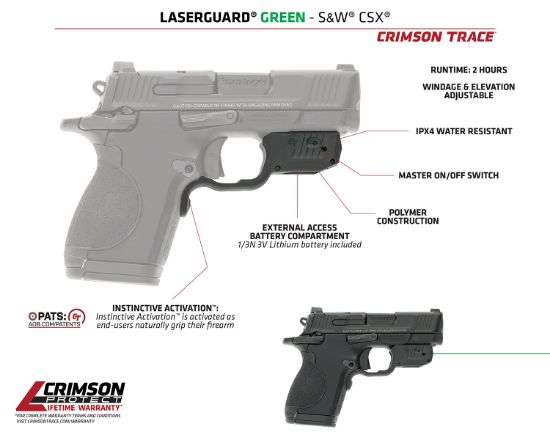 Picture of Crimson Trace 013000173 Lg-Laserguard Csx Green Black Smith & Wesson 