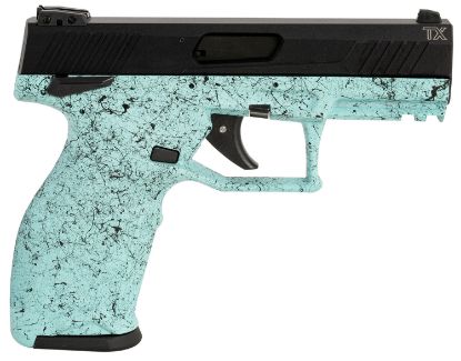 Picture of Taurus 1Tx22141sp410 Tx22 Full Size Frame 22 Lr 10+1, 4" Black Steel Threaded Barrel, Black Hard Coat Anodized Serrated Slide, Cyan Polymer Frame W/Picatinny Rail 