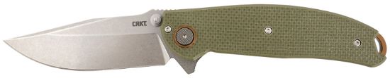 Picture of Crkt 2471 Butte 3.36" Folding Plain Stonewashed D2 Steel Blade/Od Green G10 Handle Includes Pocket Clip 