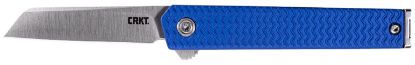 Picture of Crkt 7083 Ceo Microflipper Micro 2.21" Flipper Sheepsfoot Plain Satin 12C27 Sandvik Blade, Blue Textured W/Silver Liner & Accents Aluminum Handle, Includes Pocket Clip 