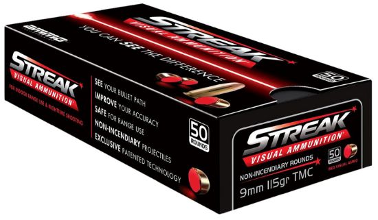 Picture of Ammo Inc 9115Tmcstrkred50 Streak Visual (Red) 9Mm Luger 115Gr Total Metal Case 50 Per Box/20 Case 