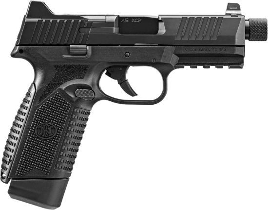 Picture of Fn 66101385 545 Tactical 45 Acp 10+1 4.71" Black Target Crown/Threaded Steel Barrel, Black Optic Cut/Serrated Steel Slide & Polymer Frame W/Picatinny Rail, Ambidextrous 