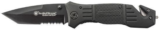 Picture of Smith & Wesson Knives Swfr2scp Extreme Ops 3.30" Folding Tanto Part Serrated Stainless Steel Blade 4.70" Black Includes Pocket Clip 