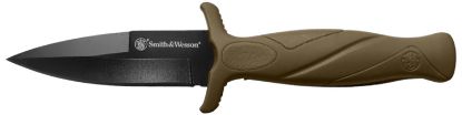 Picture of Smith & Wesson Knives 1100073 H.R.T. Flase Edge 2.75" Fixed Plain Black Oxide Stainless Steel Blade Flat Dark Earth Rubber Handle Includes Sheath 