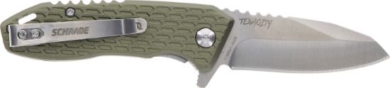 Picture of Schrade 1159317 Tenacity Folding Modified Drop Point Part Serrated Satin Aus-10A Ss Blade, Green Aluminum Handle 