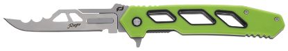 Picture of Schrade 1197646 Isolate Enrage 8 3" Scalpel Plain Satin 420A Steel Blade, Green Non-Slip Carbon Fiber Handle, Includes Blade Removal Tool/Case/Sheath/ 