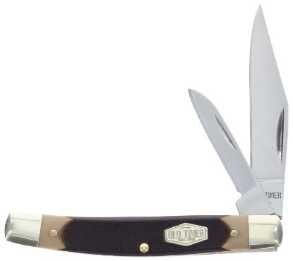 Picture of Old Timer 1179231 Middleman Jack 2.50" 1.70" Folding Clip/Sheepsfoot Plain Stainless Steel Blade Black/Tan Sawcut Bone Handle 