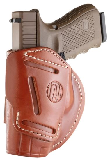 Picture of 1791 Gunleather 4Wh6cbrr 4-Way Iwb/Owb Size 06 Classic Brown Leather Belt Clip Compatible W/ Glock 17/Ruger American Pistol Ambidextrous 