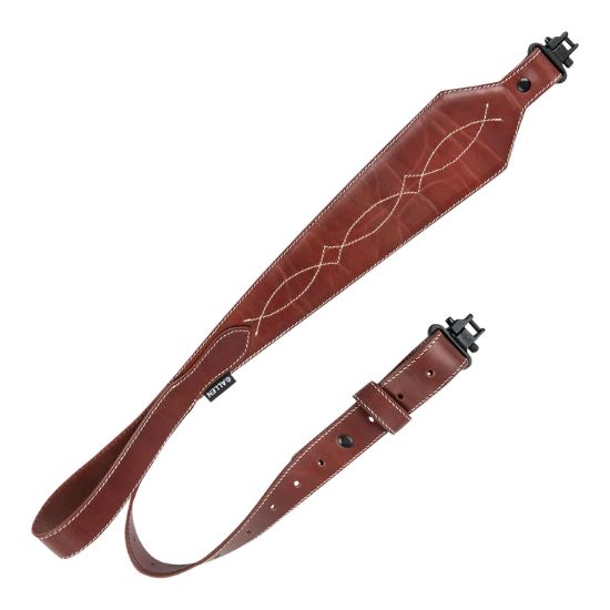 Picture of Heritage Cases 8508 Western Scallop Rifle Sling W/Swivels, Brown Leather, Adjustable Length 28" To 35", 3" Wide 