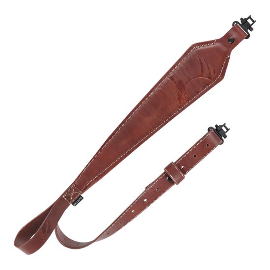 Picture of Heritage Cases 8510 Deer Deboss Rifle Sling W/One-Piece Swivel, Brown Leather, Adjustable Length 28" To 35", 3" Wide 