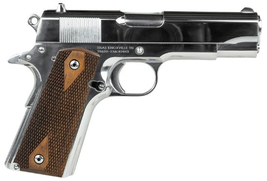 Picture of Sds Imports 10100112 1911A1 Desperado 38 Super/9Mm Luger 9+1 4.25" Hard Chrome Plated Barrel, High Polished Chomium Coated Serrated Steel Slide & Frame W/Beavertail, Checkered Wood Grips 