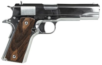 Picture of Sds Imports 10100513 1911 Regulator Full Size 38 Super/9Mm Luger 9+1 5" Stainless Steel Barrel, High Polished Chrome Serrated Slide, High Polished Chrome Steel Frame W/Beavertail, Turkish Walnut Grips