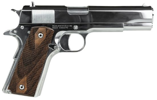 Picture of Sds Imports 10100513 1911 Regulator Full Size 38 Super/9Mm Luger 9+1 5" Stainless Steel Barrel, High Polished Chrome Serrated Slide, High Polished Chrome Steel Frame W/Beavertail, Turkish Walnut Grips