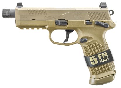 Picture of Fn 66101634 Fnx Tactical Bundle 45 Acp 15+1 5.30" Black Steel Threaded Barrel, Flat Dark Earth Serrated Slide & Checkered Polymer Frame W/Picatinny Rail, Ambidextrous, 5 Magazines 