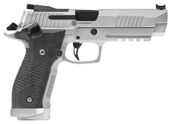 Picture of Sig Sauer 226X59stas P226 Xfive Stas Full Size 9Mm Luger 20+1 5" Steel Bull Barrel, Stainless Optic Ready/Serrated Steel Slide W/Picatinny Rail & Beavertail Frame, Black Piranha G10 Grips Right Hand 