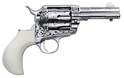 Picture of Cimarron Pp346huckeng Huckleberry 45 Colt (Lc) 6 Shot, 3.50" Nickel Engraved Barrel, Cylinder & Frame, Poly-Ivory W/"Huckleberry" Engraved On The Backstrap Grip 