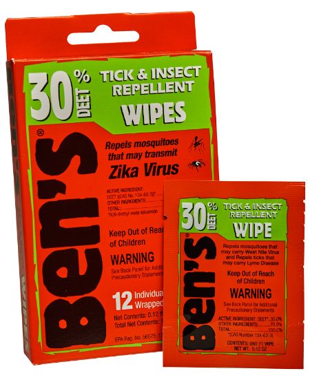 Picture of Ben's 00067085 30 Odorless Scent Wipes Repels Ticks & Biting Insects 12 