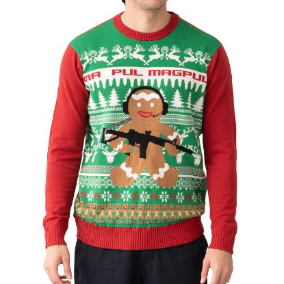 Picture of Magpul Mag1198975-M Ugly Christmas Gingarbread Man Multi-Color, Cotton/Acrylic, Long Sleeve, Medium 