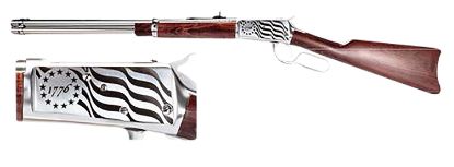 Picture of Rossi 920441693En1 R92 Carbine 44 Rem Mag 8+1, 16" Stainless Steel Barrel, Stainless W/1776 Flag Engraving Steel Receiver, Hardwood Fixed Stock, Right Hand 