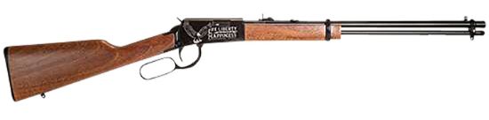 Picture of Rossi Rl22181wden19 Rio Bravo Full Size 22 Lr 15+1 18" Polished Black Steel Barrel, Polished Black W/July 4 Eagle Engraving Aluminum Receiver, Fixed German Beechwood Wood Stock 