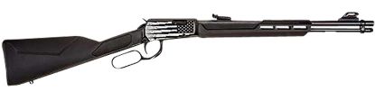 Picture of Rossi Rl22w201syen18 Rio Bravo Full Size, Lever Action 22 Wmr 12+1, 20" Polished Black Steel Barrel, Polished Black W/Lighting Us Flag Engraving Steel Receiver, Black Fixed Stock, Right Hand 