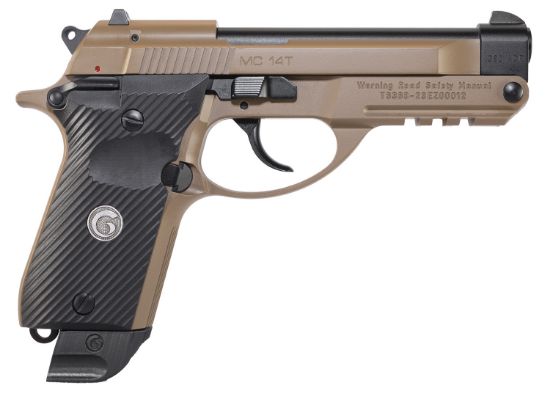 Picture of Eaa Girsan 390860 Mc 14T Solution Compact Frame 380 Acp 13+1, 4.50" Black Steel Tip-Up Barrel, Flat Dark Earth Serrated Steel Slide & Aluminum Frame W/Picatinny Rail, Black Grip, Ambidextrous 