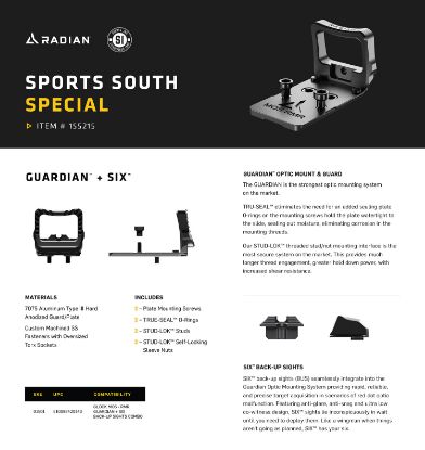 Picture of Radian Weapons G1501 Guardian Optic Guard W/Stealth Sights Black Anodized Hardcoat Aluminum Rmr Mount Compatible W/Glock Mos Handgun 