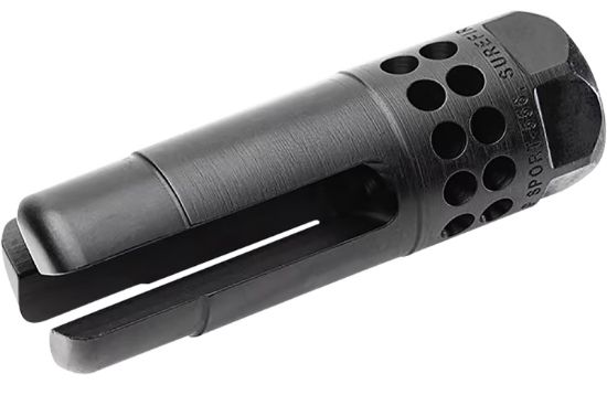 Picture of Surefire Warcompsport7625824 Warcomp Sport Flash Hider 30 Cal (7.62Mm Nato) 5/8"-24 Tpi, Open Tine 3-Prong, Ported Black Stainless Steel For Ar/M4 Platform 