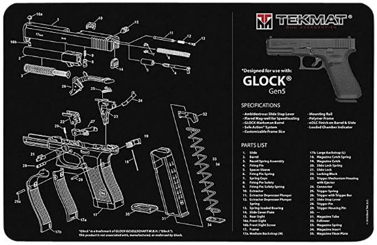 Picture of Tekmat Tekr20glock-G5 Glock Gen 5 Ultra 20 Cleaning Mat Glock Gen5 Parts Diagram 15" X 20" 