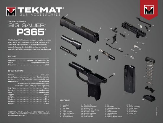 Picture of Tekmat Tekr20sigp365 Ultra 20 Sig P365 Sig P365 Parts Diagram 15"X20" 