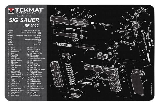 Picture of Tekmat Tekr17sigsp2022 Sig Sauer Sp2022 Cleaning Mat Sig Sp2022 Parts Diagram 11" X 17" 