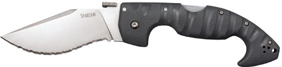 Picture of Cold Steel Cs21ss Spartan 4.50" Folding Clip Point Serrated Satin Griv-Ex Blade/6" Black Contoured Griv-Ex Handle Includes Belt Clip 