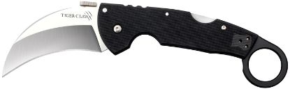 Picture of Cold Steel Cs22c Tiger Claw 3.50" Folding Hawkbill Plain Stonewashed American S35vn Blade/6" Matte Black W/Ring G10 Handle Includes Belt Clip 