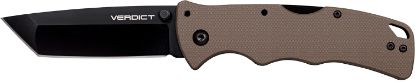 Picture of Cold Steel Csflc3t10afde Verdict 3" Folding Tanto Plain Black Matte Aus-10A Ss Blade/Brown G10 Handle Includes Belt Clip 