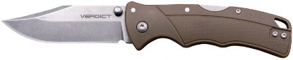 Picture of Cold Steel Csflc3cpssfdez Verdict 3" Folding Clip Point Plain Stonewashed 4116 Ss Blade/Brown Gfn Handle Includes Belt Clip 