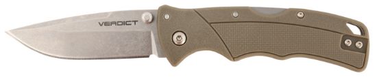 Picture of Cold Steel Csflc3spssfdez Verdict 3" Folding Spear Point Plain Stonewashed 4116 Ss Blade/Brown Gfn Handle Includes Belt Clip 