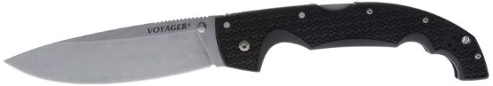 Picture of Cold Steel Cs29axb Voyager Xl 5.50" Folding Drop Point Plain Stonewashed Aus-10A Ss Blade/6.75" Black Textured Griv-Ex Handle Includes Belt Clip 