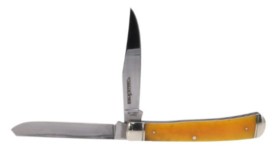 Picture of Cold Steel Csfltrpry Trapper 3" Folding Clip/Spey Plain 8Cr13mov Ss Blade/Yellow W/Polished Bolsters Bone Handle 