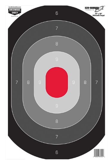 Picture of Birchwood Casey 37053 Eze-Scorer Silhouette Oval Target Hanging Paper All Firearms 23" X 35" Black/Gray/Red 5 Targets 