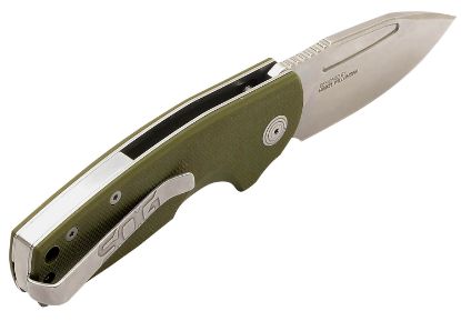 Picture of S.O.G Sog16030157 Stout Sj 2.60" Folding Clip Point Plain Stonewashed Cryo D2 Steel Blade/ Olive Drab Textured G10 Handle Includes Belt Clip 