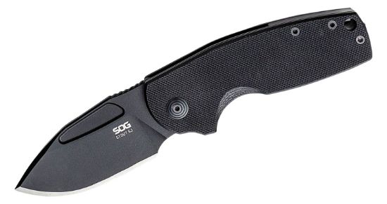 Picture of S.O.G Sog16030257 Stout Sj 2.60" Folding Clip Point Plain Stonewashed Cryo D2 Steel Blade/ Olive Drab Textured G10 Handle Includes Belt Clip 