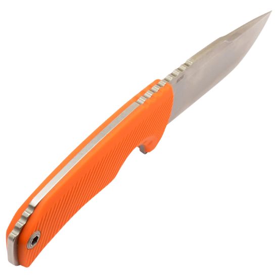 Picture of S.O.G Sog17060343 Tellus Fx 4.20" Fixed Clip Point Plain Stonewashed Cryo 440C Ss Blade/ Blaze Orange Textured Grn Handle 