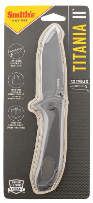 Picture of Smiths Products 51010 Titania Ii 3.50" Folding Drop Point Plain Satin Titanium Coated Stainless Steel Blade/Stainless Steel Handle Includes Pocket Clip 