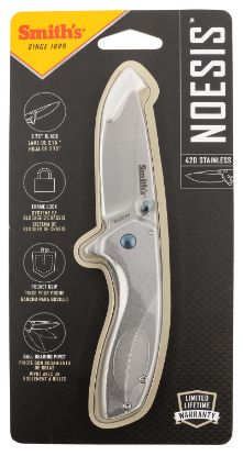 Picture of Smiths Products 51245 Noesis 2.75" Folding Drop Point Plain Satin 400 Ss Blade/Bead Blasted Stainless Steel Handle Includes Pocket Clip 