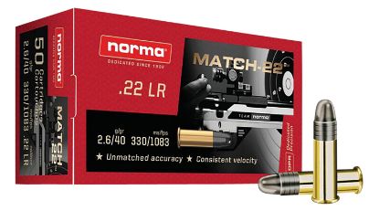 Picture of Norma Ammunition 2425076 Dedicated Precision Match 22 Lr 40 Gr Lead Round Nose 50 Per Box/ 100 Case 