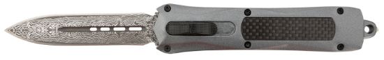 Picture of Steel River Knives A163bdd Spartan 3.50" Otf Dagger Plain Damascus 440C Ss Blade/Gray W/Carbon Fiber Inlay Aluminum Zinc Alloy Handle 