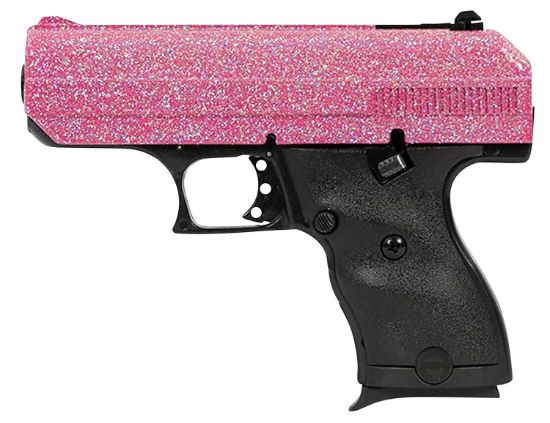 Picture of Hi-Point 916Pisp C9 9Mm Luger 8+1 3.50" Black Steel Barrel, Hydro-Dipped Pink Sparkle Serrated Slide, Black Polymer Frame, Black Polymer Grips 